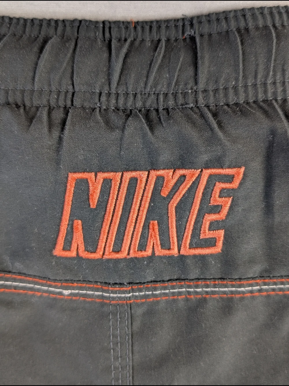 Nike Vintage Swim Trunks‎ Men's Size L Gray Orange Drawstring Pocket Y2K